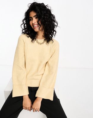 Y.A.S wide sleeve turn-up cuff sweater in mushroom-White