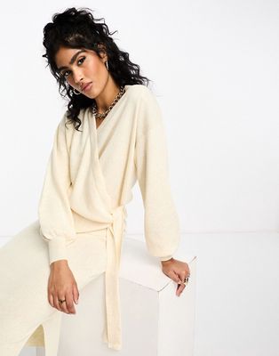 Y.A.S wrap front cardigan in cream - part of a set-White