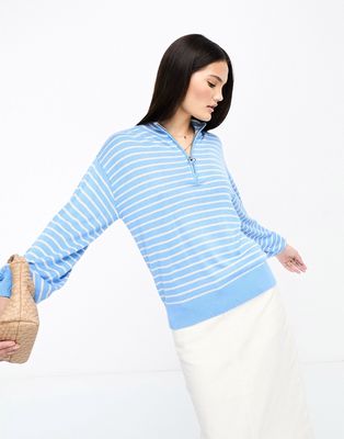 Y.A.S zip neck sweater in blue stripe