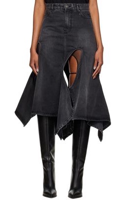 Y/Project Black Cutout Midi Skirt