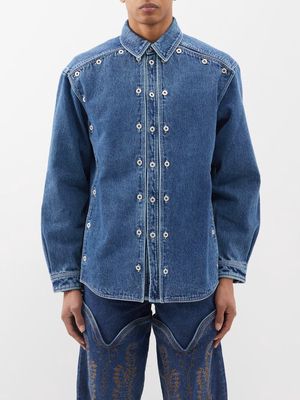 Y/Project - Buttoned-panel Organic Denim Shirt - Mens - Blue Navy
