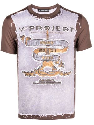 Y/Project contrasting-detail short-sleeve T-shirt - Brown