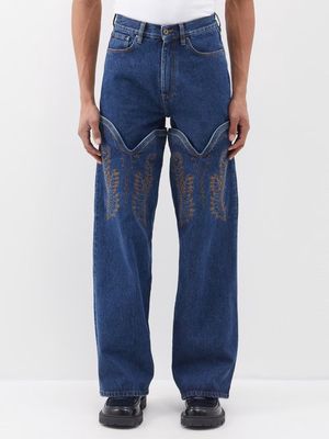 Y/Project - Cowboy-cuff Straight-leg Organic Jeans - Mens - Blue Navy