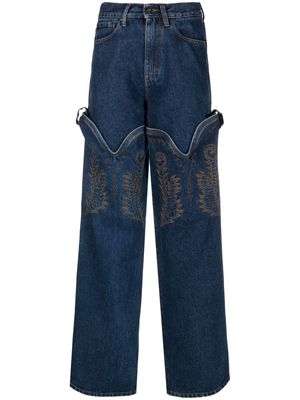 Y/Project Cowboy embroidered wide-leg jeans - Blue