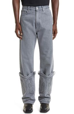 Y/Project Cowboy Straight Leg Jeans with Removable Cuffs in Steel Grey