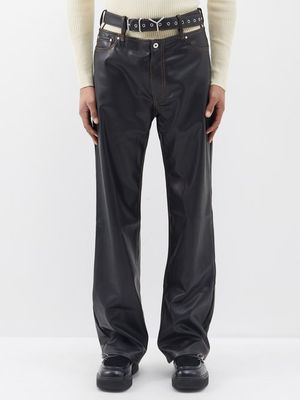 Y/Project - Cutout-waist Faux-leather Trousers - Mens - Black
