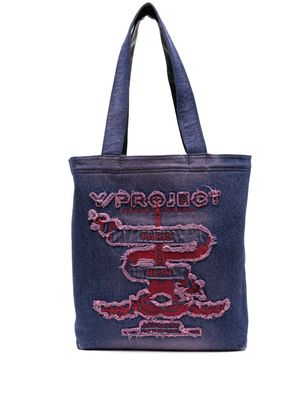 Y/Project embroidered denim tote bag - Blue