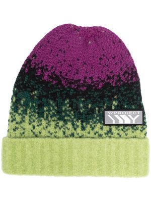 Y/Project intarsia-knit logo-patch beanie - Green