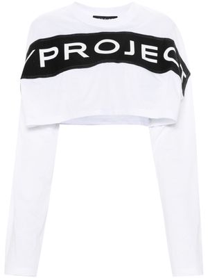 Y/Project logo-appliqué cropped T-shirt - White