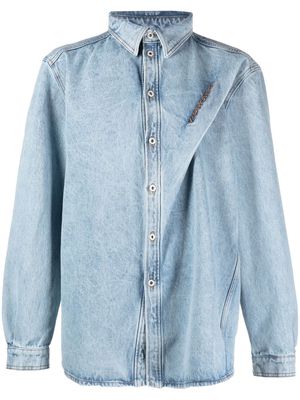 Y/Project logo-embroidered oversized denim shirt - Blue