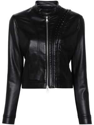 Y/Project logo-patch faux leather jacket - Black
