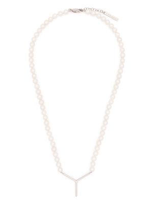 Y/Project logo-pendant faux-pearl necklace - White