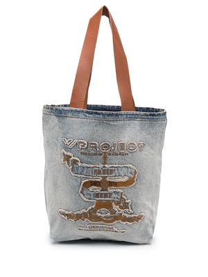 Y/Project Paris' Best logo-embroidered denim tote bag - Blue