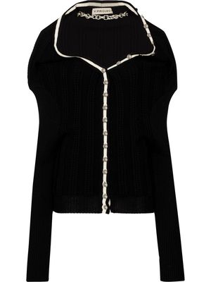 Y/Project ruffle-detail ribbed-knit cardigan - Black