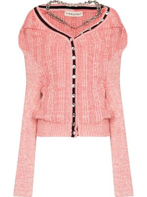 Y/Project ruffle-detail ribbed-knit cardigan - Pink