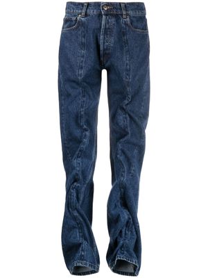 Y/Project straight-leg gathered-detail jeans - Blue