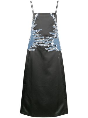 Y/Project Whisker denim-panelled satin dress - Black