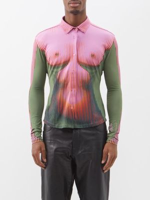 Y/Project - X Jean Paul Gaultier Body Morph-print Shirt - Mens - Pink Green
