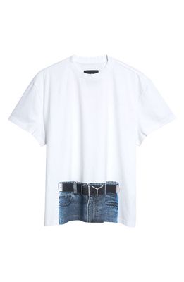 Y/Project x Jean-Paul Gaultier Trompe l'Oeil Y Belt Graphic T-Shirt in White/Navy