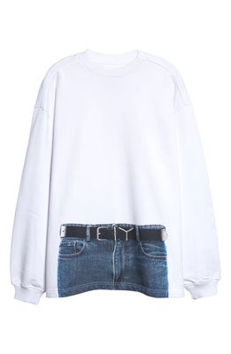 Y/Project x Jean-Paul Gaultier Trompe l'Oeil Y Belt Oversize Cotton Sweatshirt in White/Navy