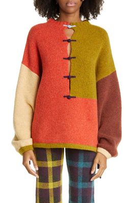 YanYan Charlie Wah Colorblock Wool Blend Sweater in Spice