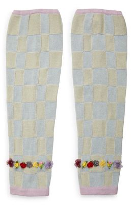 YanYan Checkerboard Embroidered Knit Leg Warmers in Sky