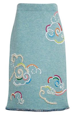 YanYan Cloud Embroidered Wool Blend Skirt in Blue