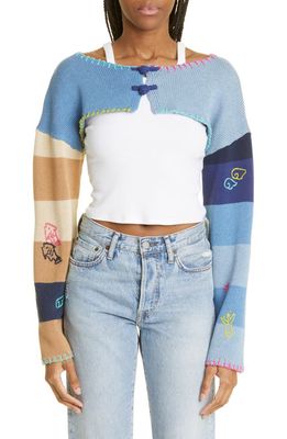 YanYan Embroidered Colorblock Cotton Shrug in Blue Multi