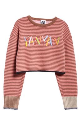 YanYan Embroidered Logo Stripe Crop Wool Sweater in Rose/Mink/Hazelnut