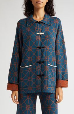 YanYan June Jacquard Organic Cotton Work Jacket in Mountain Blue