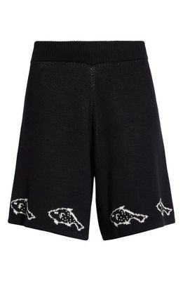 YanYan Laza Fish Jacquard Knit Cotton Shorts in Black