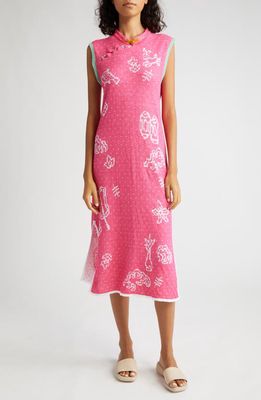 YanYan Munzi Jacquard Linen Dress in Fuchsia