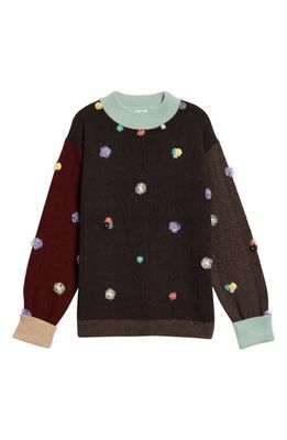 YanYan Ribbon Colorblock Pointelle Knit Lambswool Sweater in Portabello