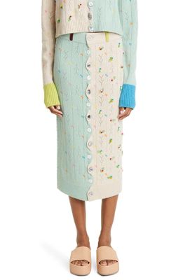 YanYan Rosie Pointelle Wool Midi Skirt in Lichen/Oatmeal