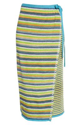 YanYan Stripe Linen Wrap Sweater Skirt in Lime Multi