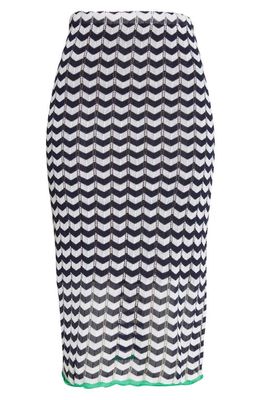 YanYan Tong Beach Chevron Stripe Pointelle Stitch Skirt in Black/White