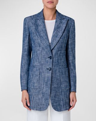 Yarn Dyed Cotton Stretch Diagonal Single-Breasted Long Jacket