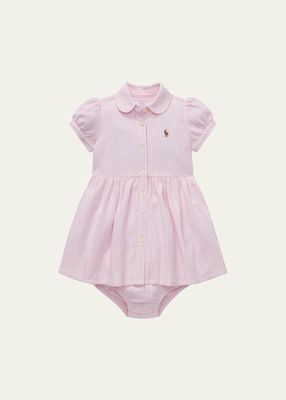Yarn-Dyed Oxford Mesh Stripe Dress With Matching Bloomers, Size 6M-24M