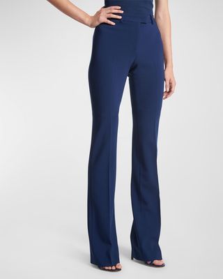 Yasmeen Back-Split Bootcut-Leg Pebble Crepe Trousers