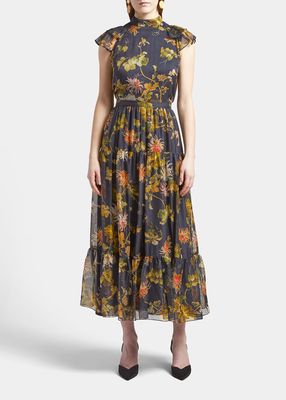Yasmin Floral Tiered Silk Voile Skirt