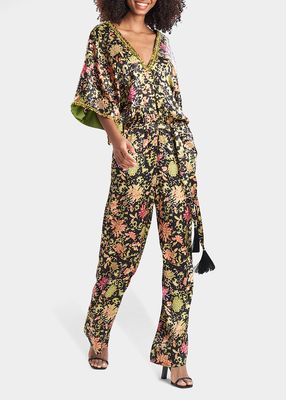 Yasugi Beaded Floral-Print Jumpsuit