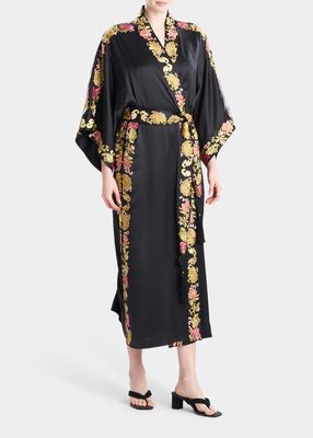 Yasugi Embroidered-Trim Silk Robe