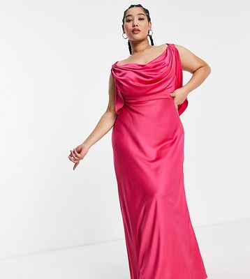 Yaura Plus drape column maxi dress in pink