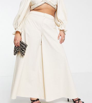 Yaura Plus wide leg pants in oyster - part of a set-White