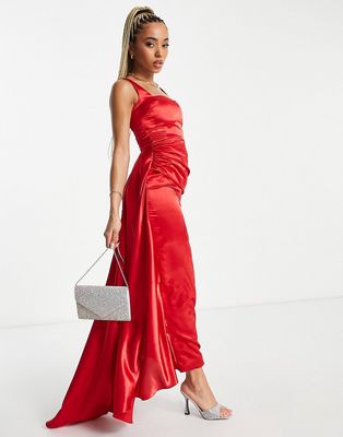 Yaura sweetheart drape maxi dress in pillarbox red