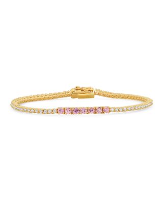 Yellow Gold 4-Prong Diamond and Pink Sapphire Tennis Bracelet