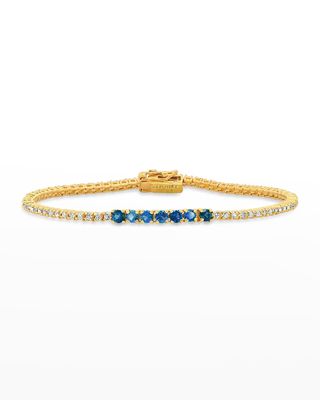 Yellow Gold 4-Prong Diamond and Sapphire Accent Tennis Bracelet