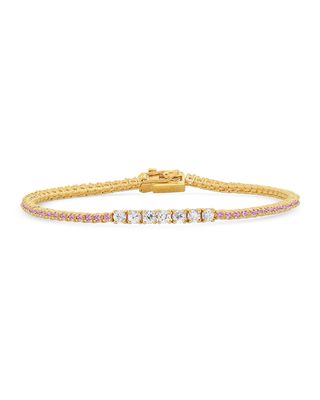 Yellow Gold 4-Prong Pink Sapphire and Diamond Tennis Bracelet