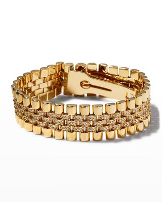 Yellow Gold 5-Row Center Pave Diamond Bracelet