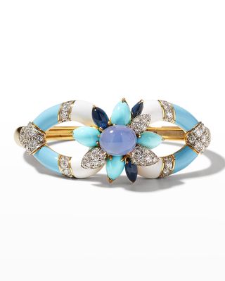 Yellow Gold and Platinum Asheville Bracelet with Blue Chalcedony and Turquoise